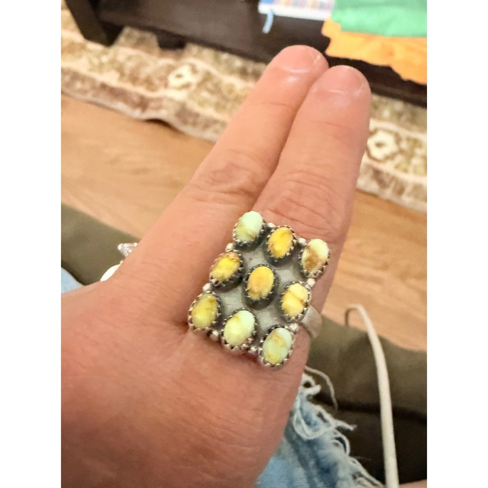 Palomino Southwest Sterling Silver Yellow Green Stone Cluster Statement Ring